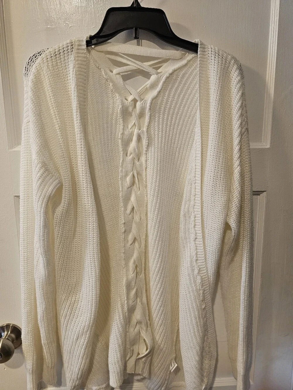 Moral Fiber Ivory Lace-Up Back Knit Cardigan